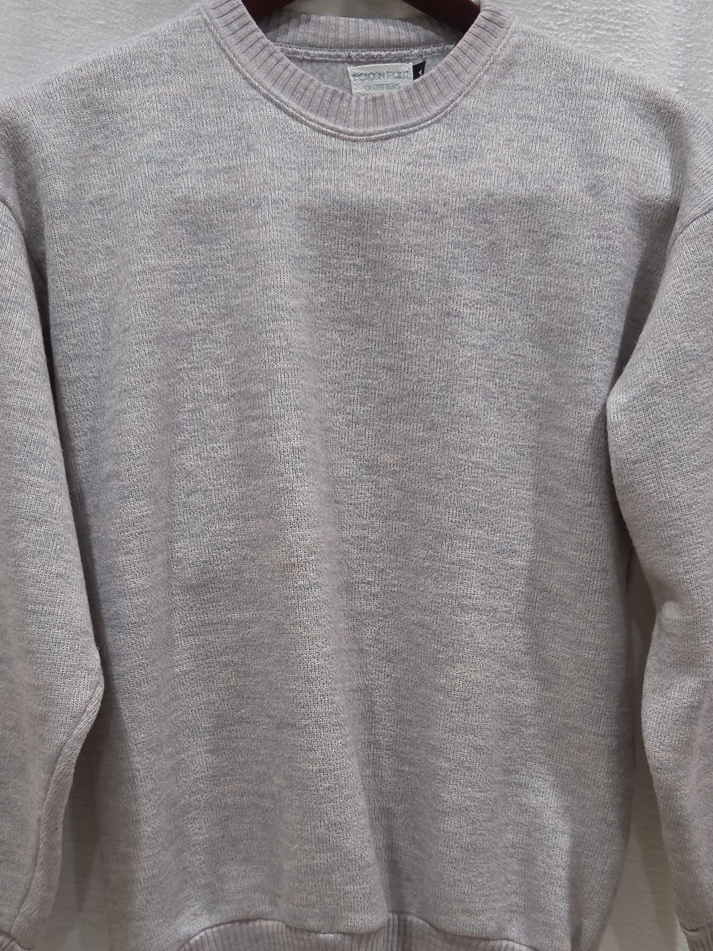 Womens M Regular Gray Solid Knit Crew Neck Long Sleeve Pullover Sweater